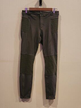 Athleta Moto Leggings Black Gray Ribbed Panel Detail Size 8